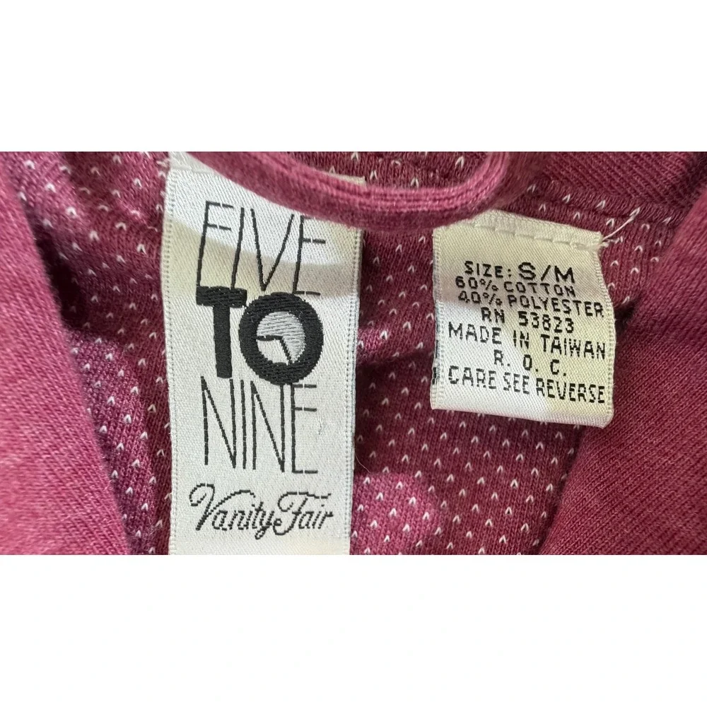Vanity Fair Five To Nine Robe S/M Burgundy Dot Knit Tie Waist Midi Belted Wrap
